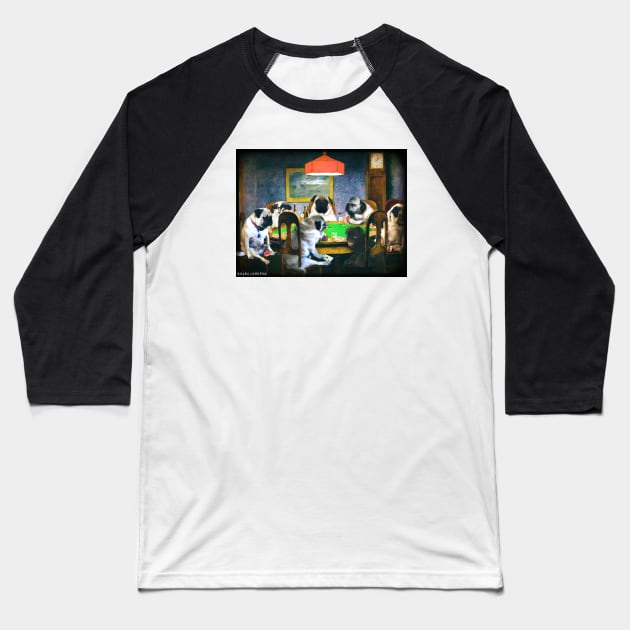 Pugs playing poker Baseball T-Shirt by darklordpug